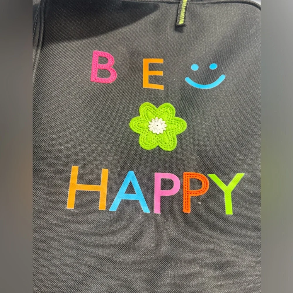 “Be Happy” Organizer 3 Ring Binder Black with Zipper Folder New
